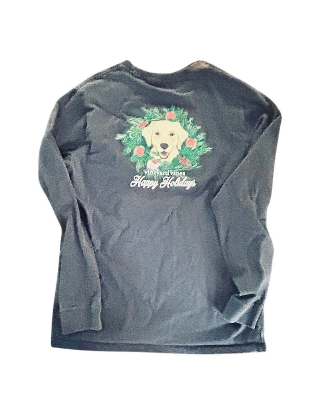 VINEYARD VINES Happy Holidays Long Sleeve Christmas Tee Navy Blue Women’s XL